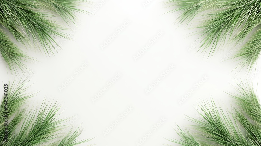 A serene arrangement of green palm leaves framing a blank white space, perfect for backgrounds or nature-themed designs. A serene arrangement of green palm leaves framing a blank white space, perfect for backgrounds or nature-themed designs.
