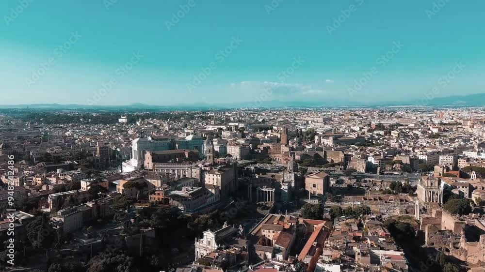 Aerial panoramic view of Rome, historic city center, Italy from above, Europe Aerial panoramic view of Rome, historic city center, Italy from above, Europe