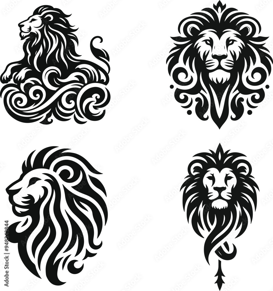 A collection of tribal lion tattoo vector illustrations A collection of tribal lion tattoo vector illustrations
