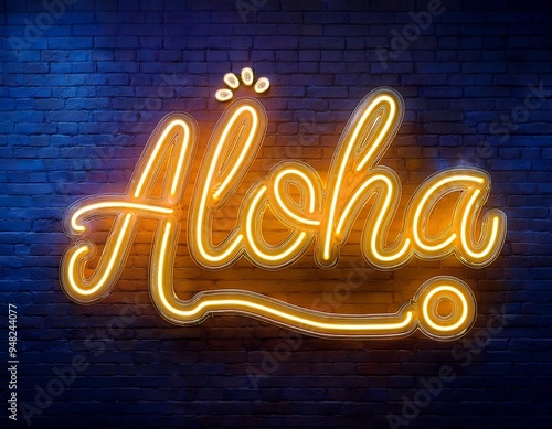 Wallpaper Mural realistic isolated vector neon sign typography intended wall decoration representing greetings hawaiian culture Torontodigital.ca