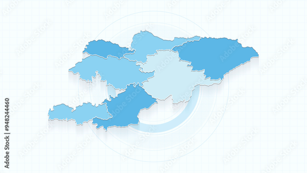 Obraz premium Blue Map of Kyrgyzstan, Kyrgyzstan map with borders of the states, country high detailed illustration map.