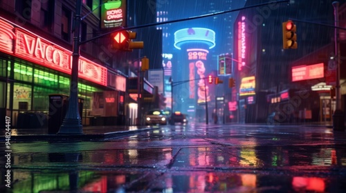 Wallpaper Mural Rainy Cityscape with Neon Lights Torontodigital.ca