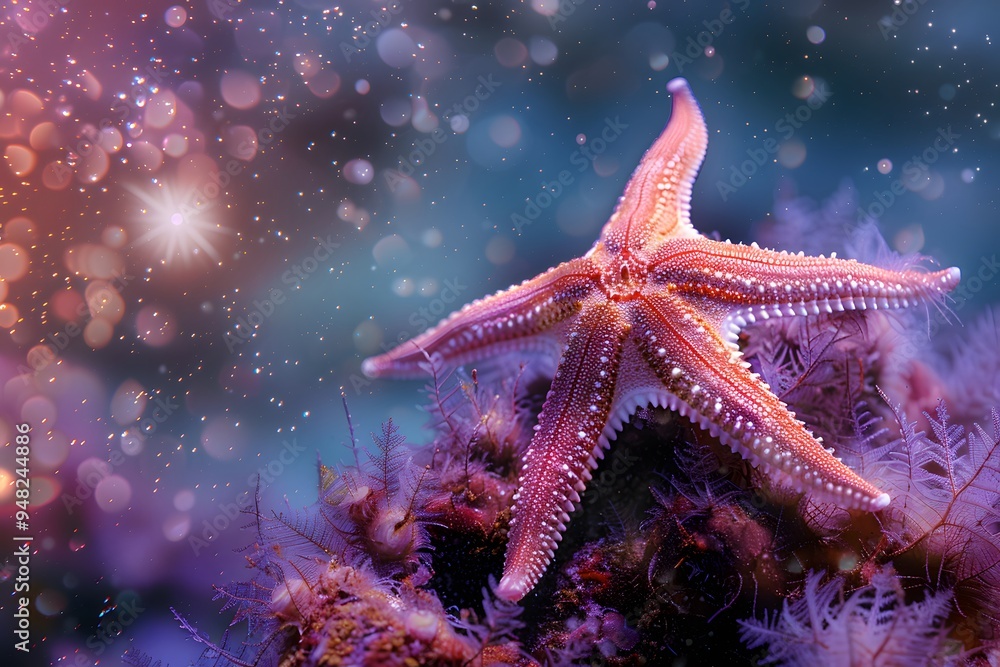 Starfish on Coral Reef with Bokeh Background Starfish on Coral Reef with Bokeh Background