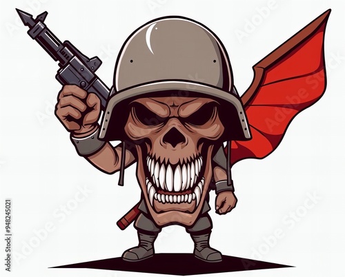 cartoon skull soldier with a gun and helmet. photo