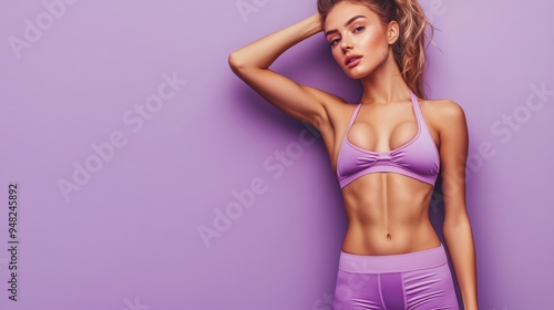 Toned Female Abs on Lavender: Fitness and Strength Concept