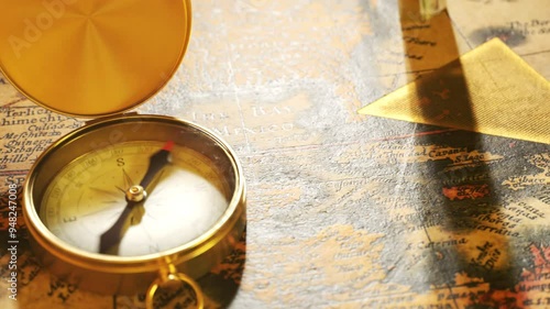 Bermuda Triangle Marked With Golden Ink On A Vintage Map Compass Malfunction