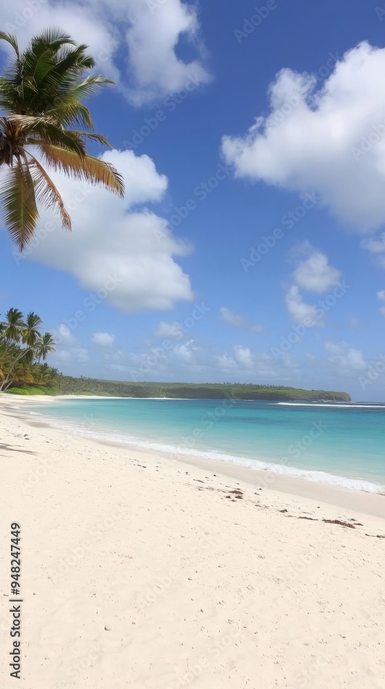 Tropical Island Paradise: An Enchanting Beach Scene with Turquoise Waters and Coconut Palms Tropical Island Paradise: An Enchanting Beach Scene with Turquoise Waters and Coconut Palms