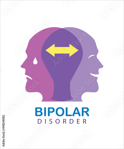 Person with Bipolar Disorder. Simple flat icon of a bipolar disorder person. Vector illustration of a two head showing 2 different moods, manic and depressive