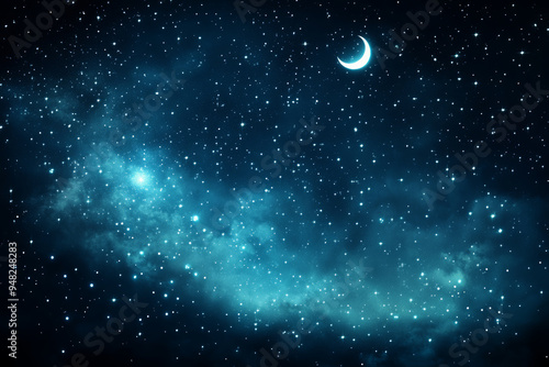  An abstract background with a blend of dark blue and black hues, highlighted with bright, glowing stars and crescent moons to evoke a magical night sky.