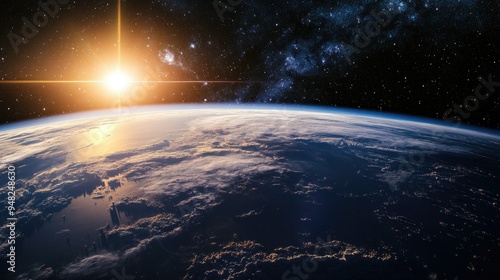 Wallpaper Mural Satellite image of Earth in space, showcasing the planet diverse landscapes and atmospheric layers against the backdrop of a star-filled cosmos. Torontodigital.ca