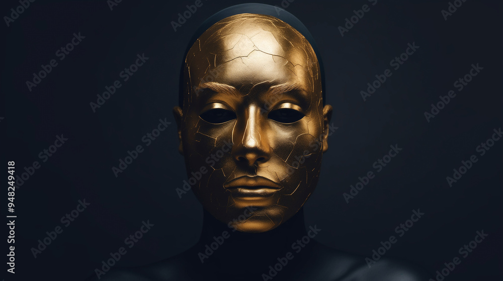portrait of a person with a mask. Fashion art, beauty woman painted in black and gold skin color body. Body art, beauty gold metallic body, painted skin. Artistic, creative, elegant portrait of a person with a mask. Fashion art, beauty woman painted in black and gold skin color body. Body art, beauty gold metallic body, painted skin. Artistic, creative, elegant