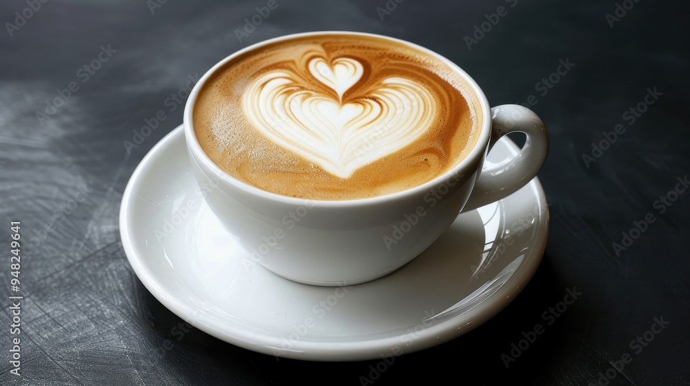 A White Cup of Latte with a Heart Design in the Foam A White Cup of Latte with a Heart Design in the Foam