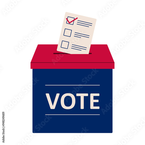 Vote 2024. Voting ballot box with ballot paper. Election campaign. Flat isolated vector illustration