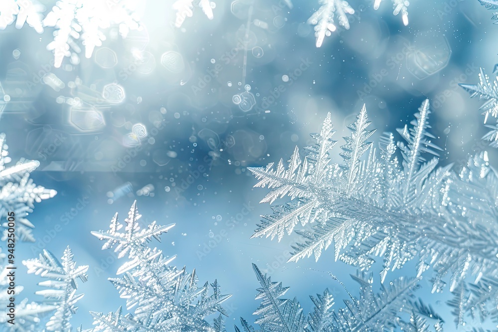Frosty Christmas background with ice crystals forming on a cold windowpane Frosty Christmas background with ice crystals forming on a cold windowpane