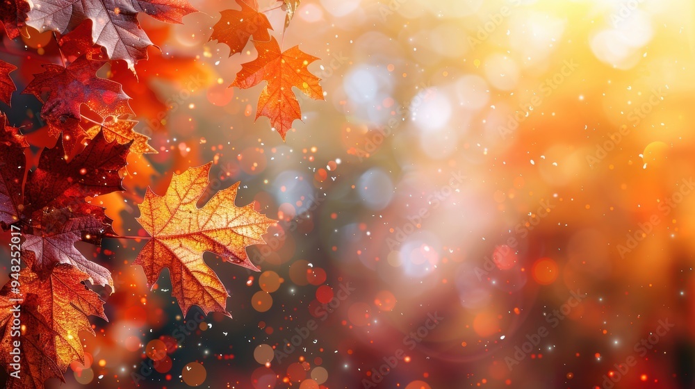 Close-up of vibrant autumn leaves with a soft, glowing bokeh background, capturing the essence and colors of fall. Close-up of vibrant autumn leaves with a soft, glowing bokeh background, capturing the essence and colors of fall.