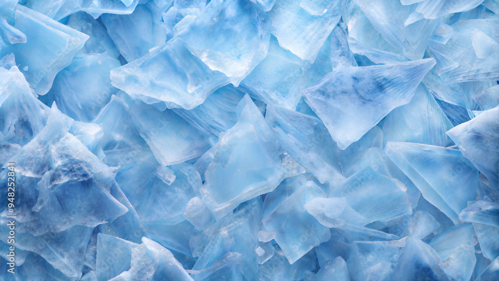 Blue-white ice chunks lying in a pile, frozen winter landscape with copy space Blue-white ice chunks lying in a pile, frozen winter landscape with copy space