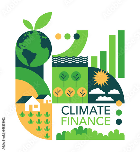 Climate finance - loans or grants for climate change mitigation, geometric style