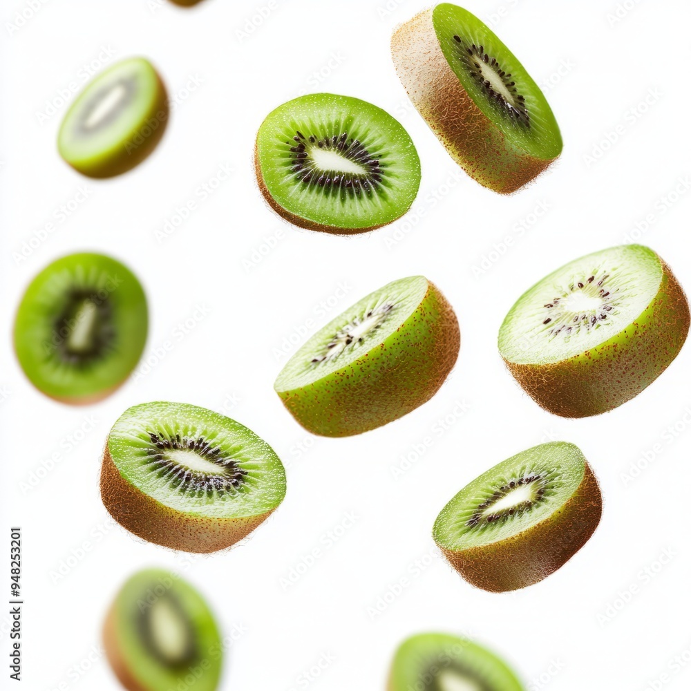 Fototapeta premium Falling kiwi fruit isolated on white background