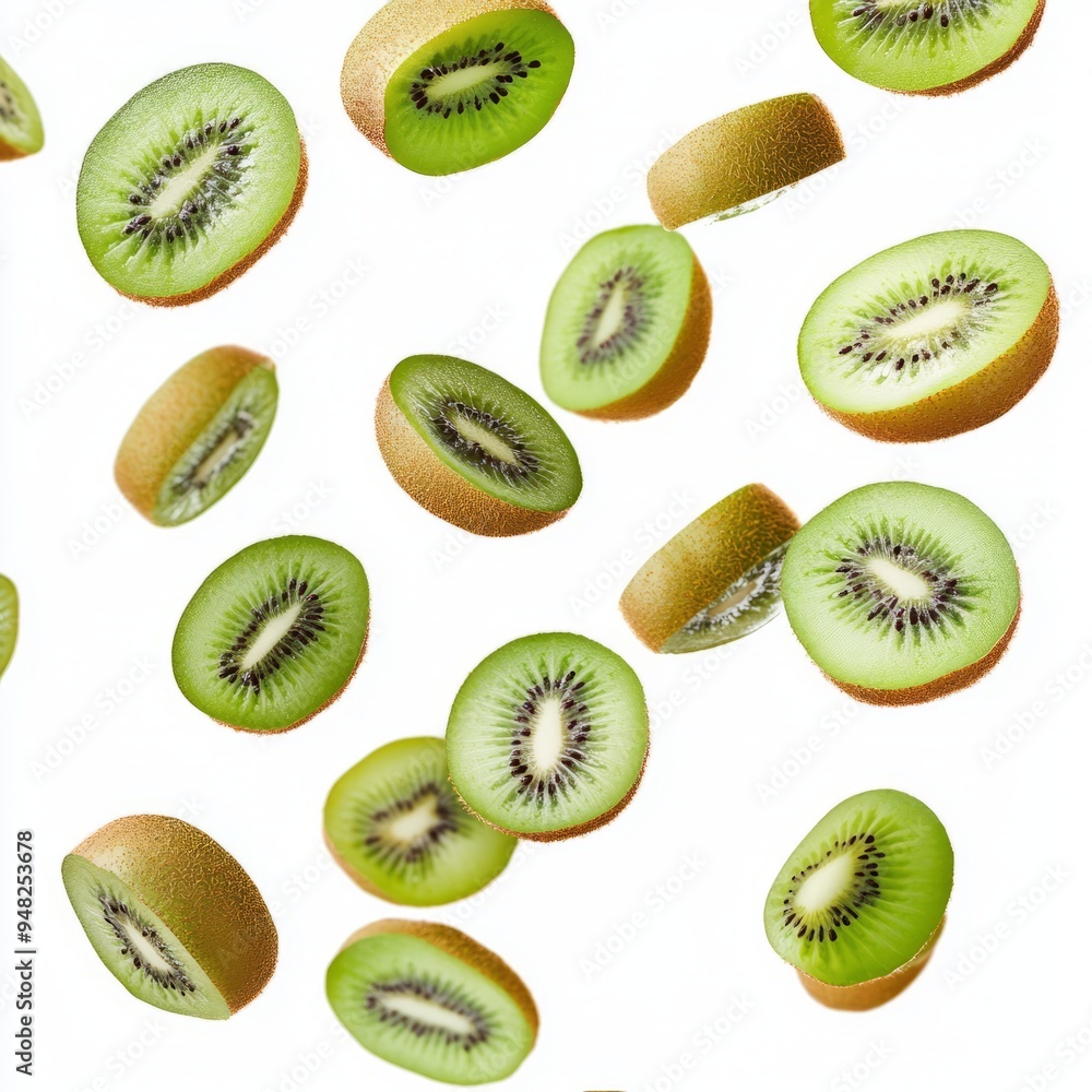 Falling kiwi fruit isolated on white background Falling kiwi fruit isolated on white background