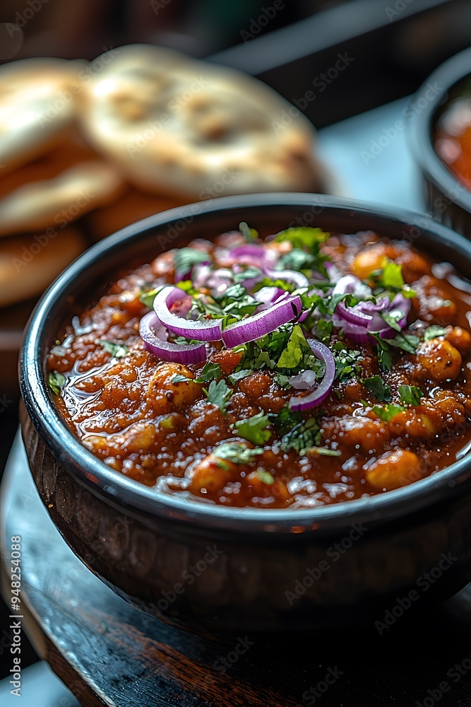 Pav Bhaji, A spiced vegetable mash served with buttered bread rolls, a popular Mumbai street food. Pav Bhaji, A spiced vegetable mash served with buttered bread rolls, a popular Mumbai street food.