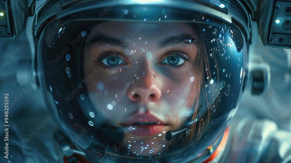 Astronaut Woman's Face Through Helmet Visor Astronaut Woman's Face Through Helmet Visor