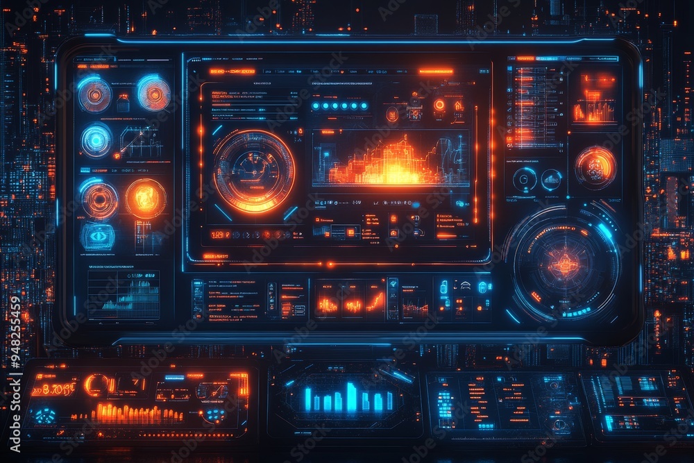 A futuristic home dashboard displaying various smart home controls, sleek and intuitive interface. Generative AI A futuristic home dashboard displaying various smart home controls, sleek and intuitive interface. Generative AI