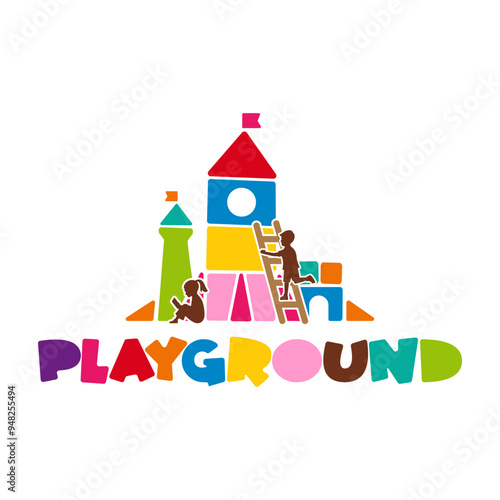 Fun Kids land colorful playground silhouette logo template