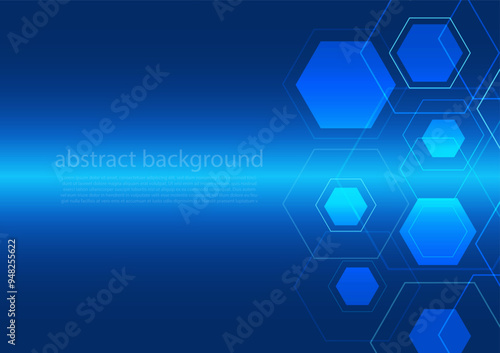 Geometric abstract background with blue hexagons. Structure molecule and communication. Science, technology and medical concept. Vector illustration