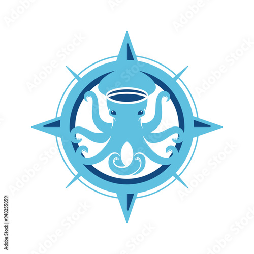 the Octopus with compas illustration mascot logo