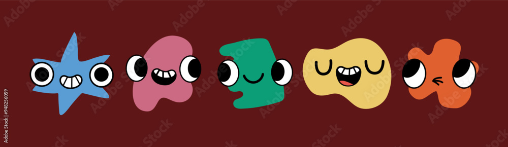 Set of abstract shape with cartoon faces showing emotions. Set of abstract shape with cartoon faces showing emotions.