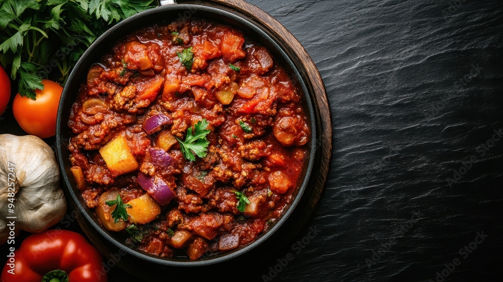 A close-up of a savory stew featuring a mix of vegetables and minced meat, garnished with herbs and served in a rustic bowl, highlights hearty and home-cooked flavors. A close-up of a savory stew featuring a mix of vegetables and minced meat, garnished with herbs and served in a rustic bowl, highlights hearty and home-cooked flavors.