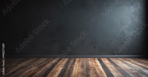 Wallpaper Mural Empty wooden floor in front of   a dark gray wall mockup Torontodigital.ca