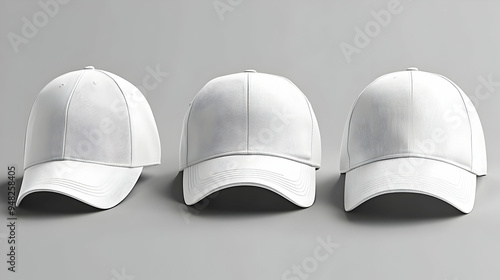 Three Blank White Baseball Caps Mockup