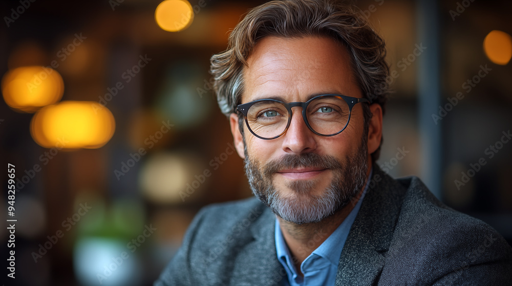 Portrait of handsome mature man with eyeglasses in coffee shop Portrait of handsome mature man with eyeglasses in coffee shop