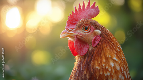 Portrait of a rooster on nature background. Close-up. photo