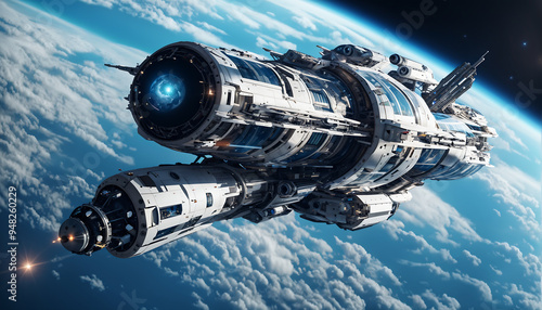 Wallpaper Mural A high-tech spaceship is orbiting the planet earth. Aesthetics. High detail Torontodigital.ca