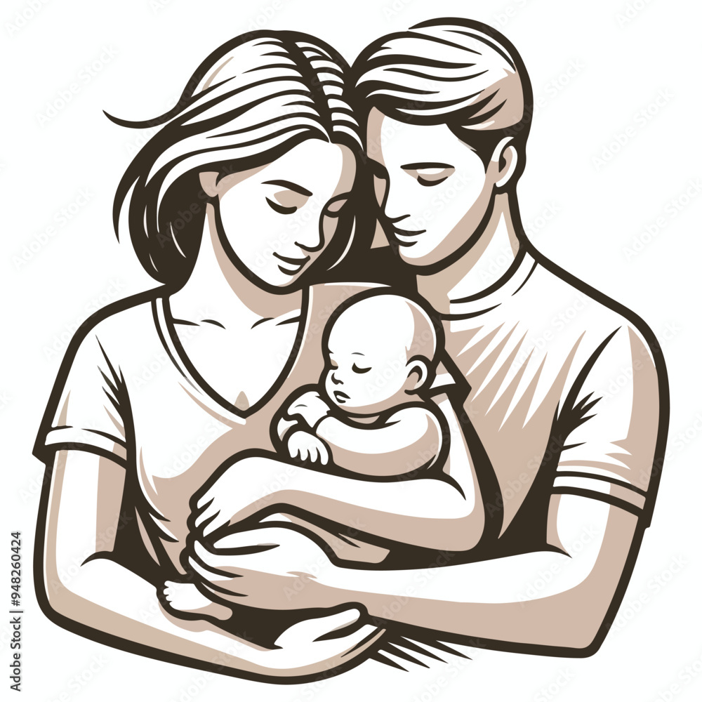 Obraz premium Parents Holding a Baby Silhouette - Vector Art