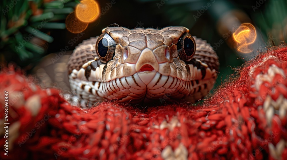 Chinese New 2025 year of the snake poster print. Christmas poster with a white snake on a red background. Snake in a Santa Claus hat. Christmas and New Year photo, poster, print. Chinese New 2025 year of the snake poster print. Christmas poster with a white snake on a red background. Snake in a Santa Claus hat. Christmas and New Year photo, poster, print.