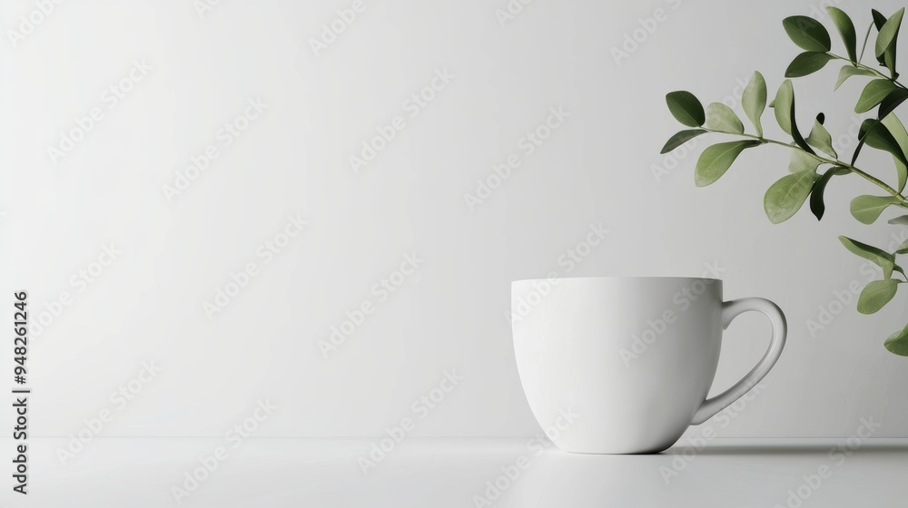 Fototapeta premium Blank coffee cup mockup, minimalist setting, 3D illustration