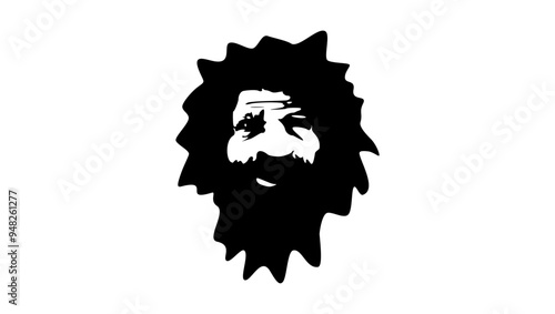 Portrait of a Neanderthal, Black Isolated Silhouette