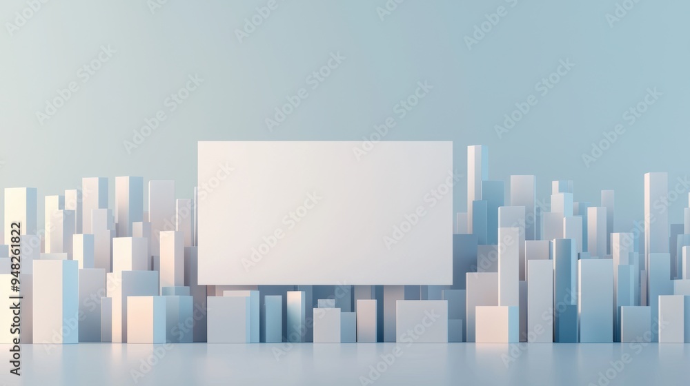 Blank billboard mockup, minimalist cityscape, 3D illustration Blank billboard mockup, minimalist cityscape, 3D illustration