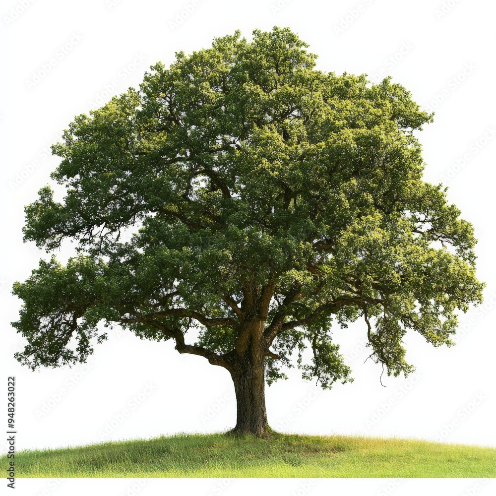 Obraz premium Large Oak Tree Isolated on White Background.