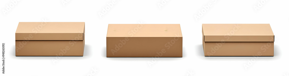 Three Brown Cardboard Boxes on White Background Three Brown Cardboard Boxes on White Background