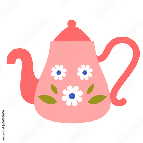 Tea pot cartoon, digital art illustration.