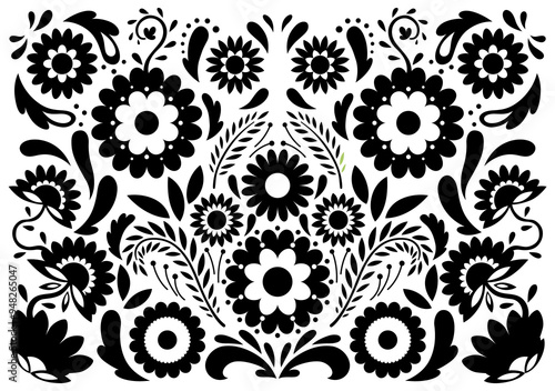 Mexican flower traditional pattern background in coloring style. Ethnic embroidery decoration ornament. Flower symmetry texture. Festive mexican floral motif. illustration