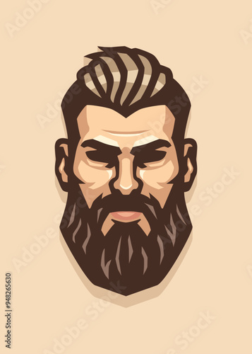 Vector illustration of a bearded man's face with smooth hair.