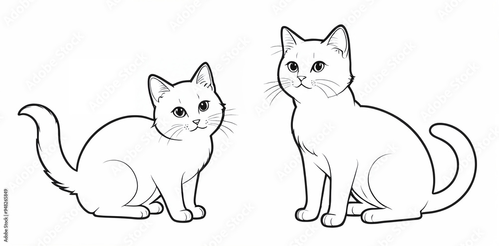 Cat in different poses. Line art on a white background. Cat in different poses. Line art on a white background.
