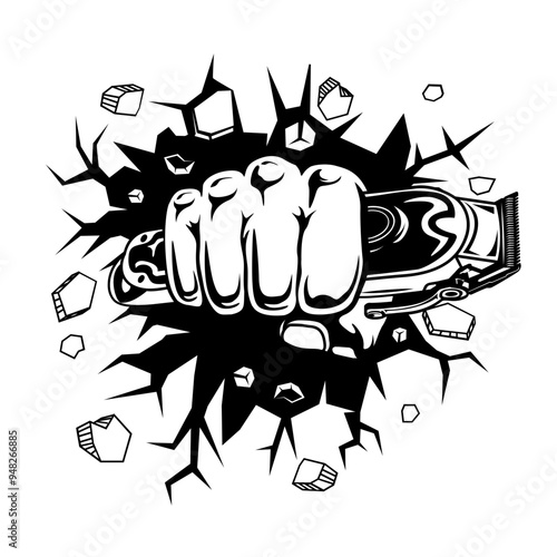 Fist w/Barber Tool | Hair Clipper | Hand Fist Smashing | Hair Stylist | Barbershop | Salon Tool | Hairdresser | Barber Clipper | Original Illustration | Vector and Clipart | Cutfile and Stencil