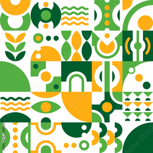 Green eco seamless pattern in geometric style