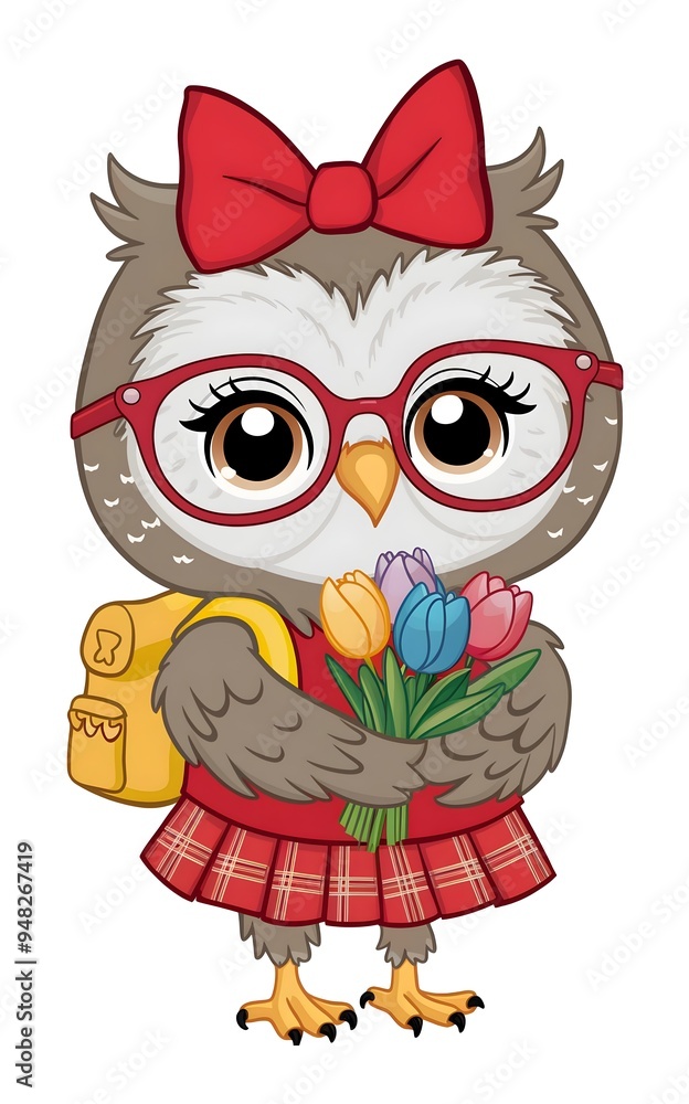Fototapeta premium owl and flowers cartoon